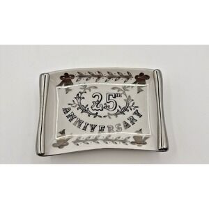 Lefton China Hand Painted 25th Anniversary 4x6 Rectangular silver color/white